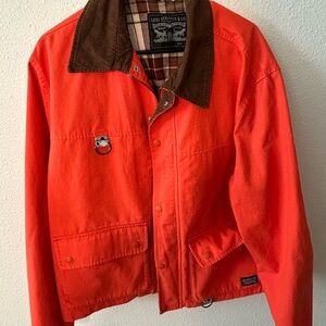 Levi's Men's Vibrant Orange Jacket with Dark Brown Collar